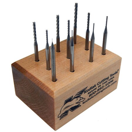 Kodiak Cutting Tools 10pc. Micro Carbide End Mill Set, Square, LOC 8Xs DIA 56399936